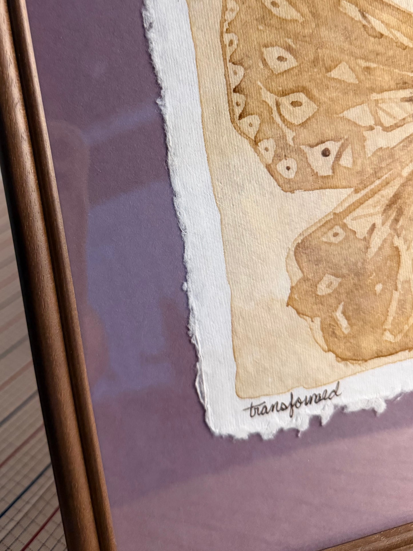 "Transformed" | Butterfly on Purple | 5x7 Coffee Painting