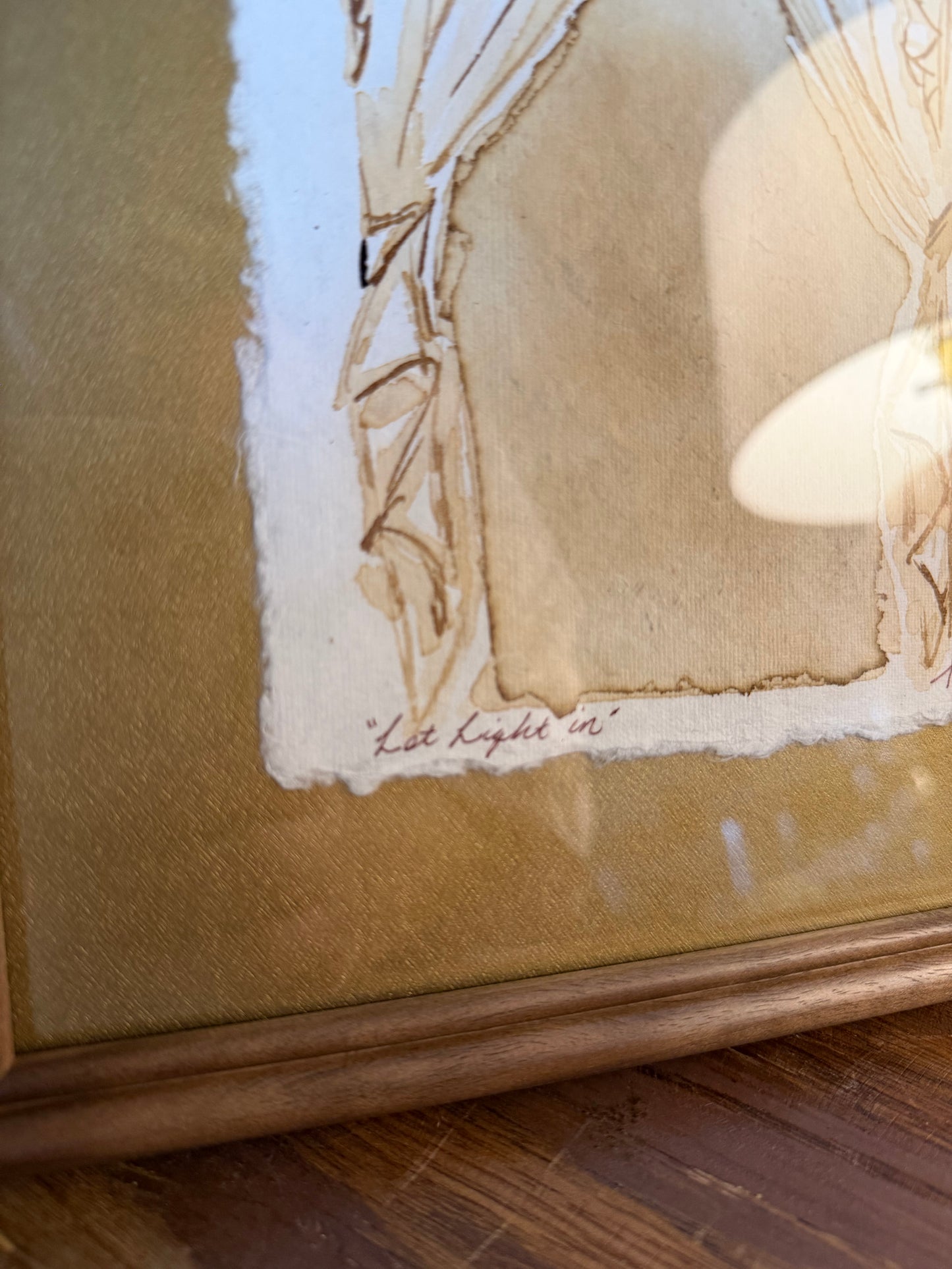 "Let Light In" | Curtains on Gold | 5x7 Coffee Painting
