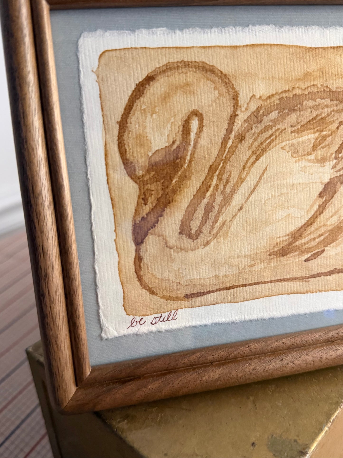 "Be Still" | Swan | 4x6 Coffee Painting