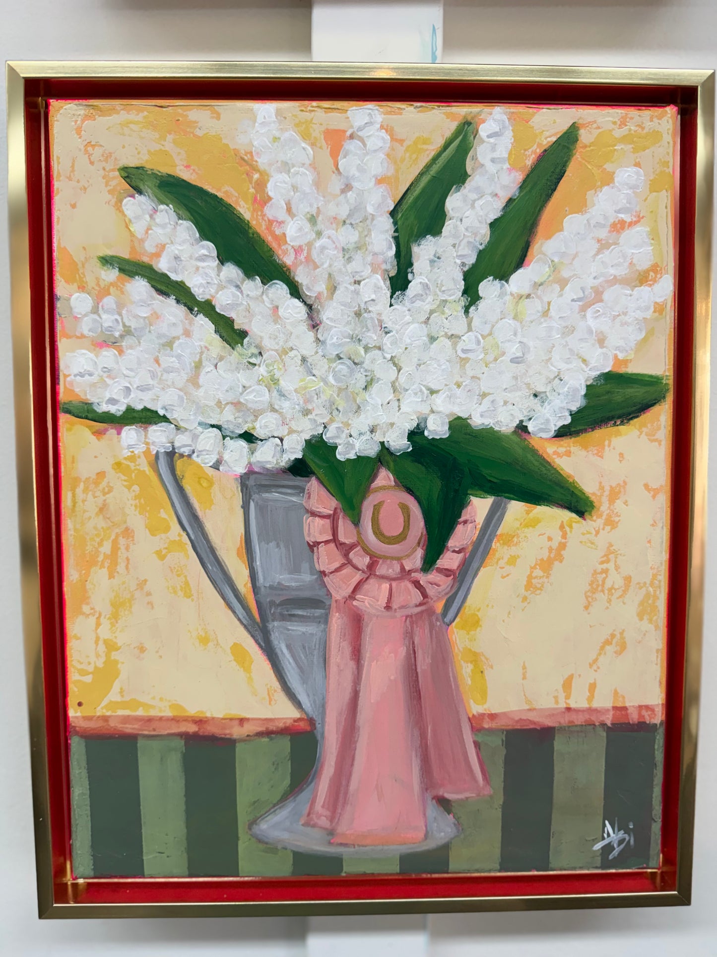May | Lily of the Valley - Original Framed Painting by Abi