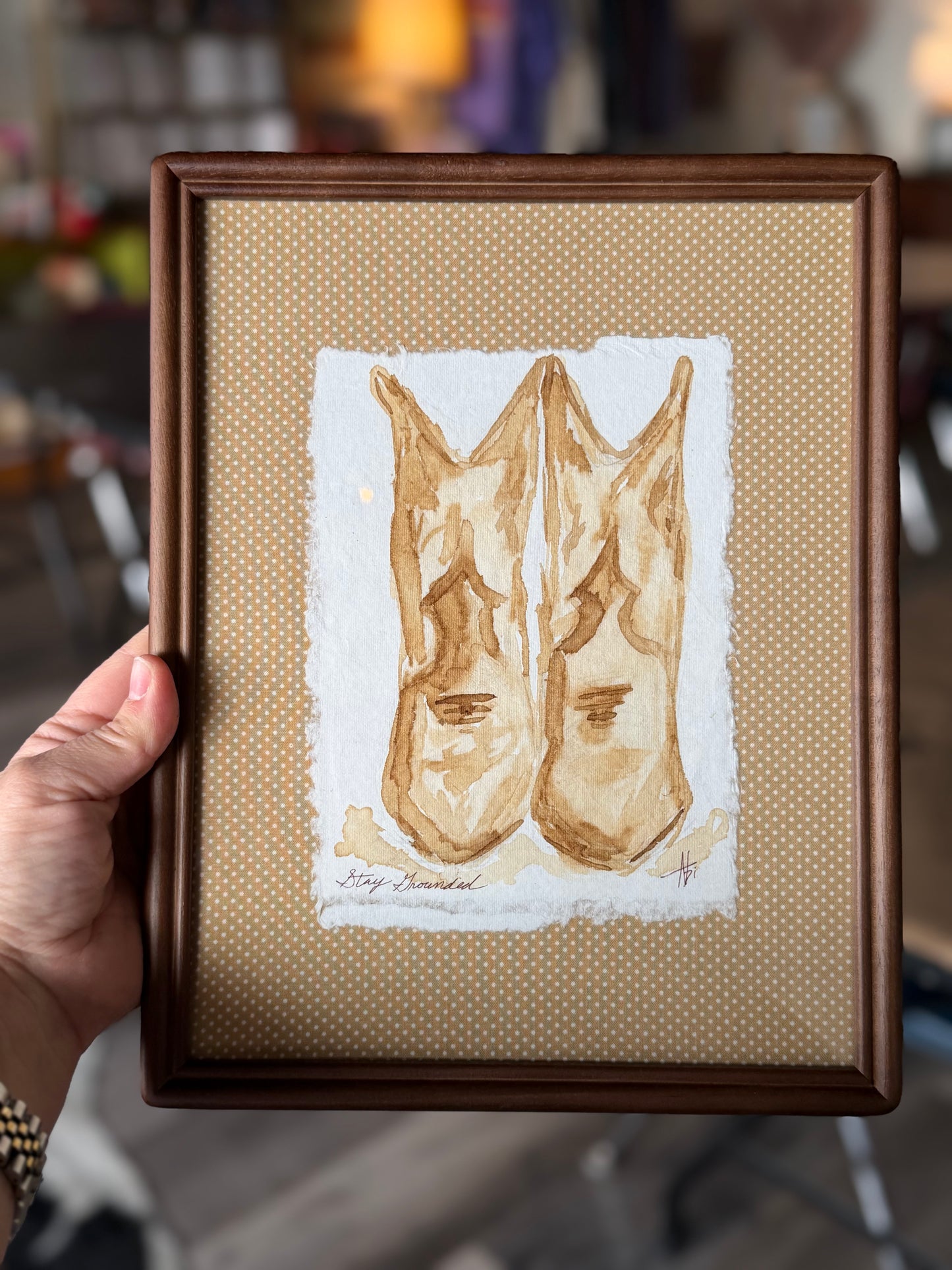 "Stay Grounded" | Boots | 5x7 Coffee Painting
