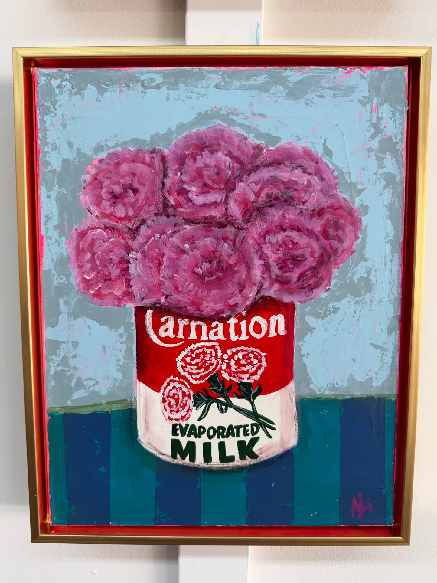 January | Carnations - Original Framed Painting by Abi