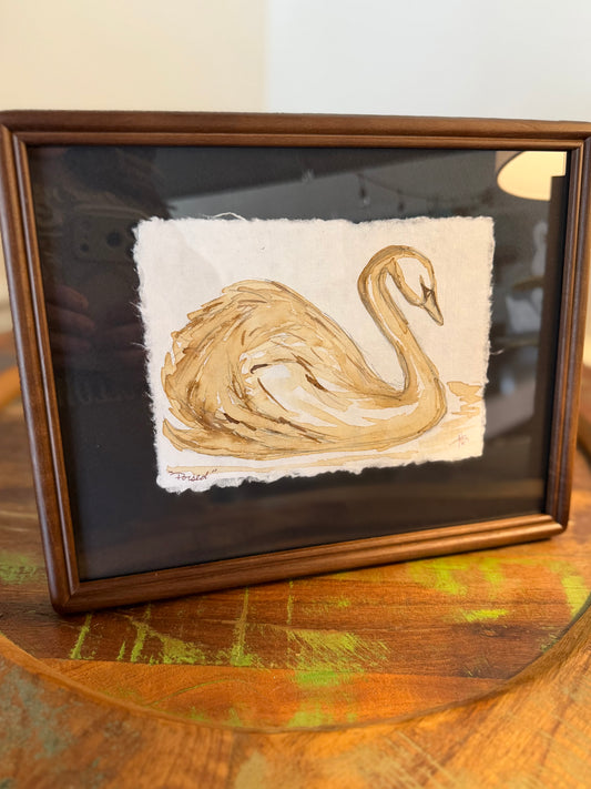 "Poised" | Swan | 5x7 Coffee Painting