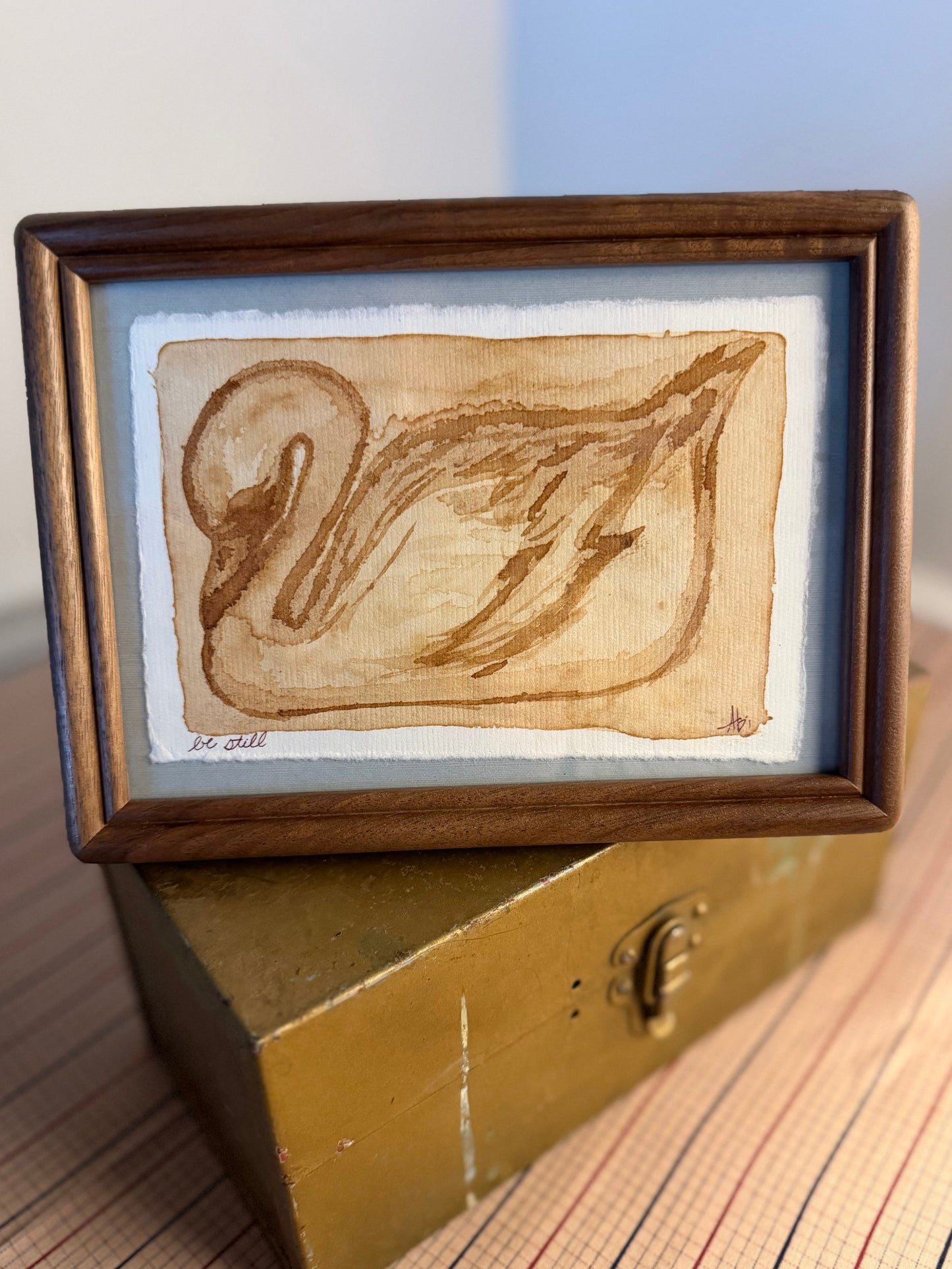 "Be Still" | Swan | 4x6 Coffee Painting