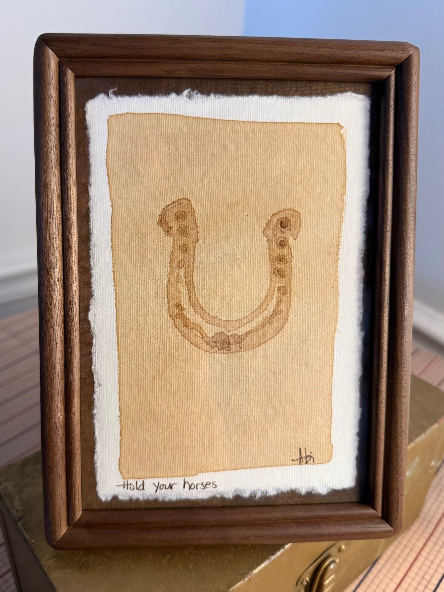 "Hold Your Horses" | Horseshoe | 4x6 Coffee Painting