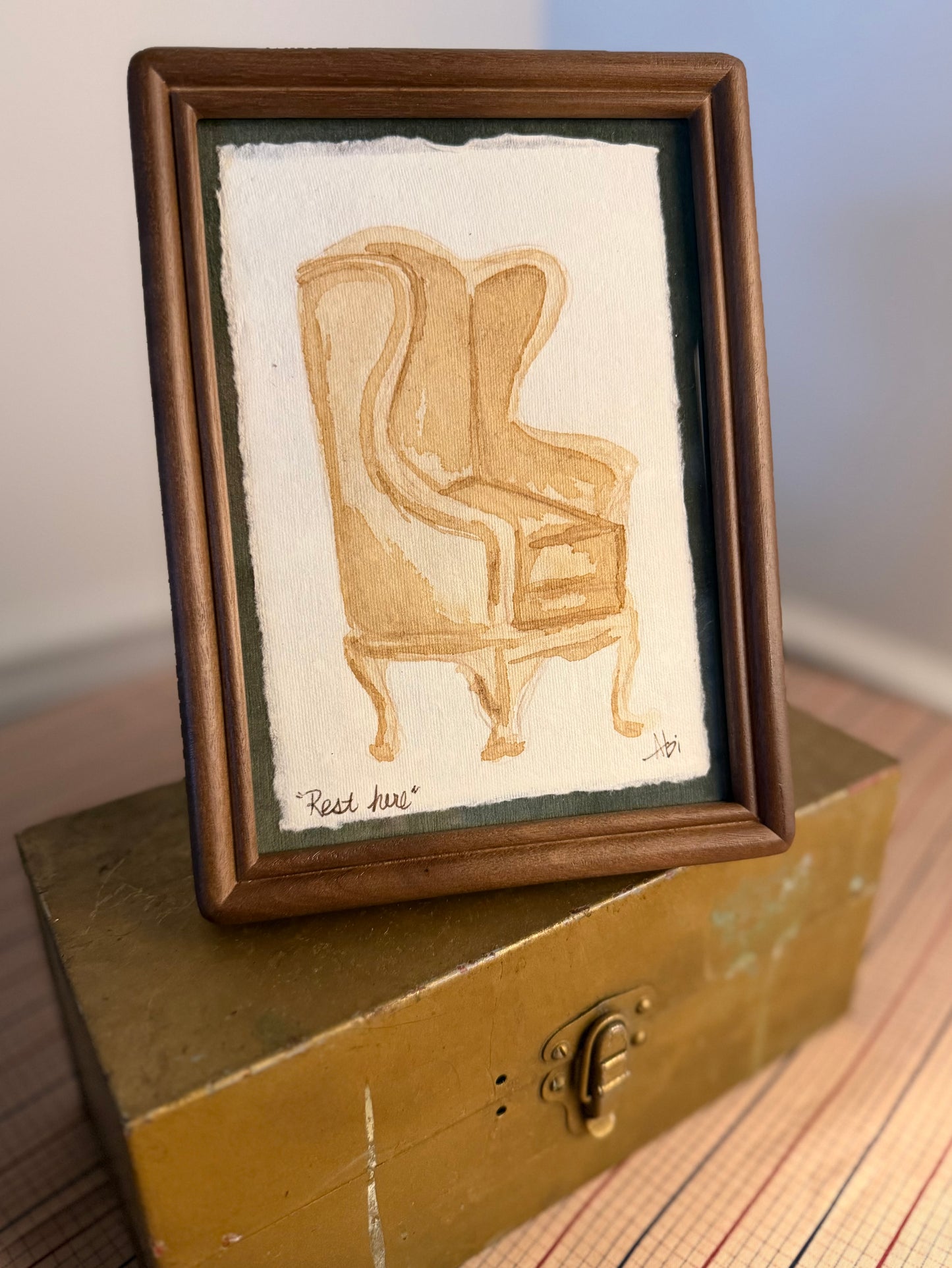 "Rest Here" | Wingback Chair | 4x6 Coffee Painting