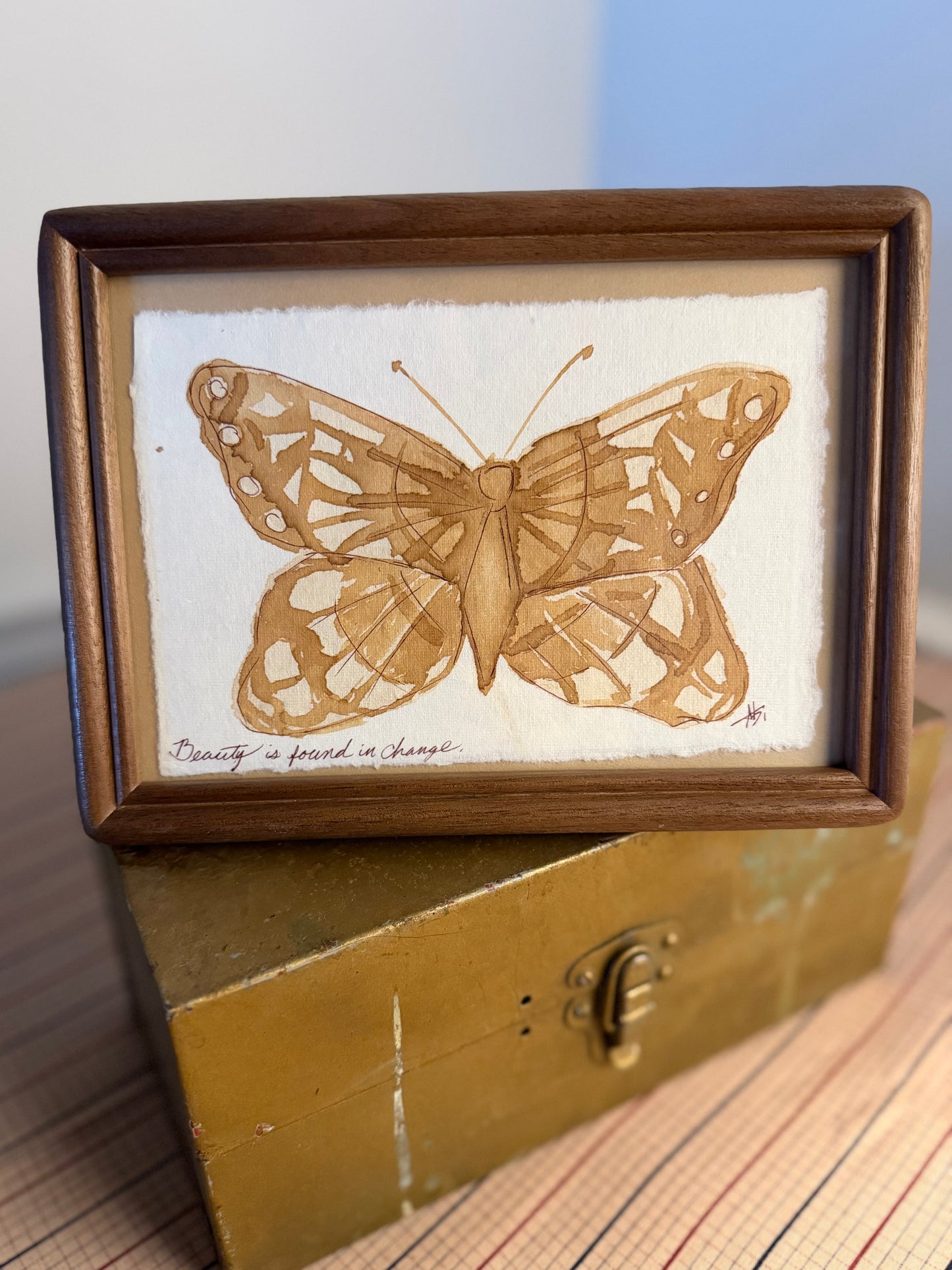 "Beauty is Found in Change" | Butterfly | 4x6 Coffee Painting