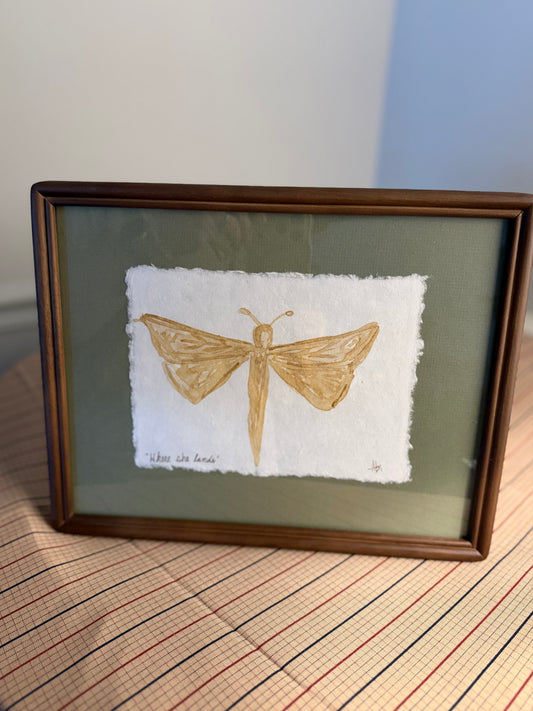 "Where She Lands" | Dragonfly on Green  | 5x7 Coffee Painting