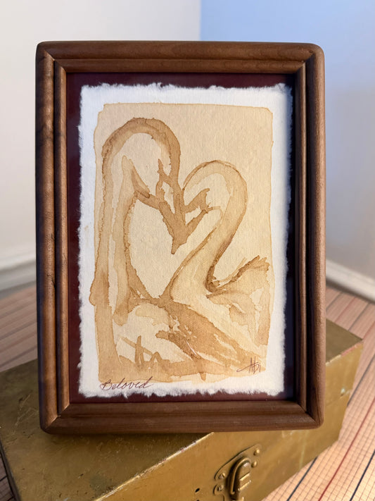 "Beloved" | Two Swans | 4x6 Coffee Painting