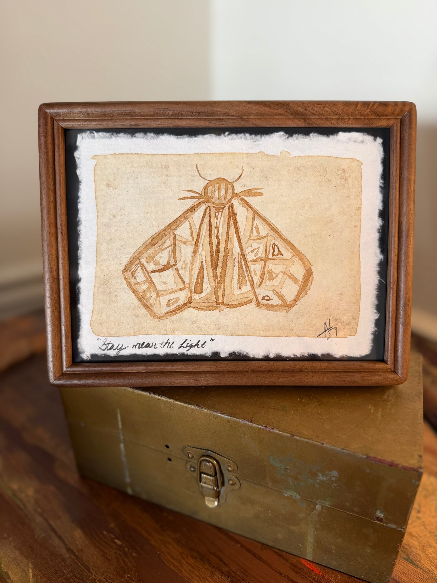 "Stay near the Light" | Moth | 4x6 Coffee Painting