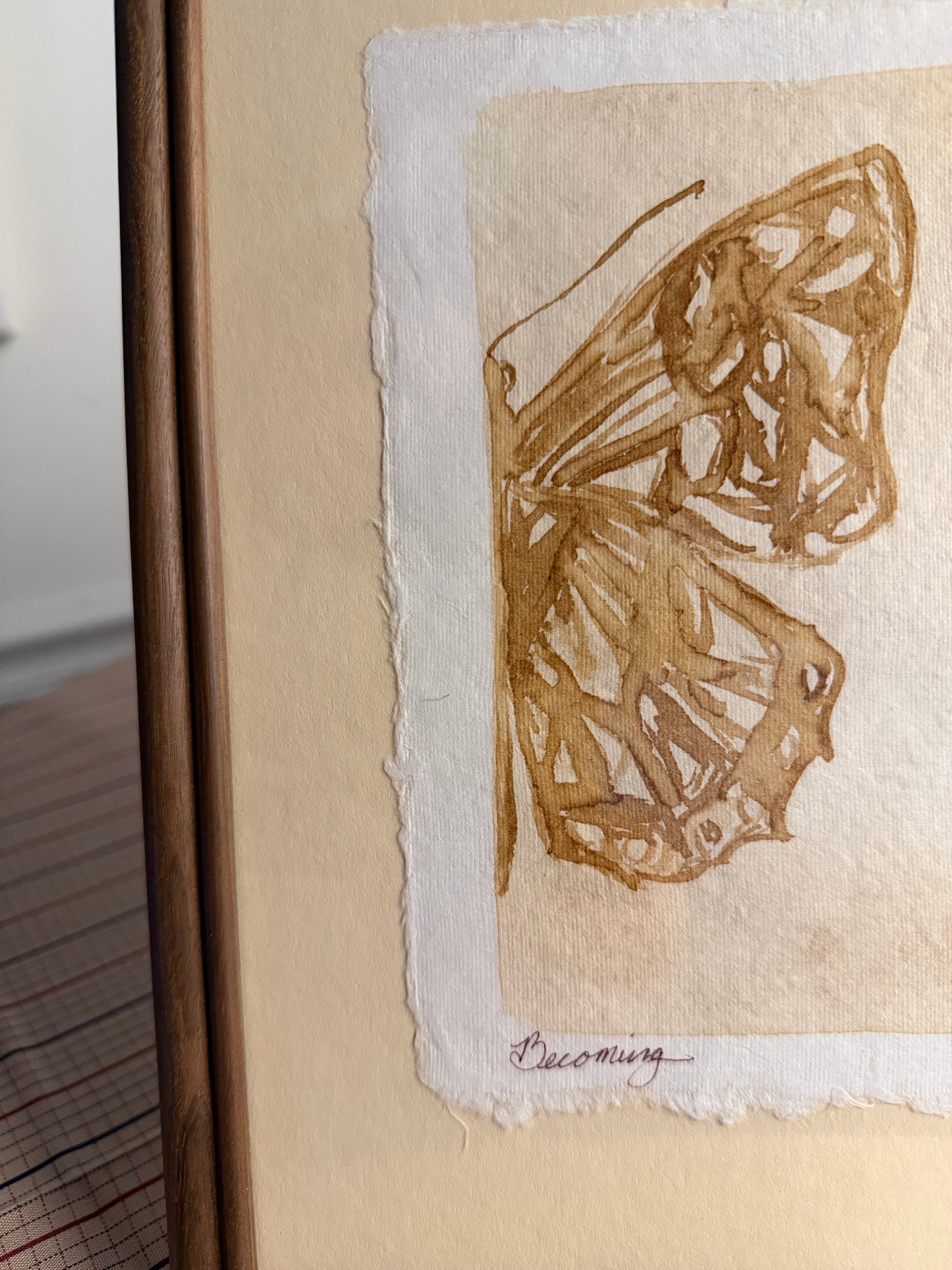 "Becoming" | Butterfly on Cream  | 5x7 Coffee Painting (Copy)
