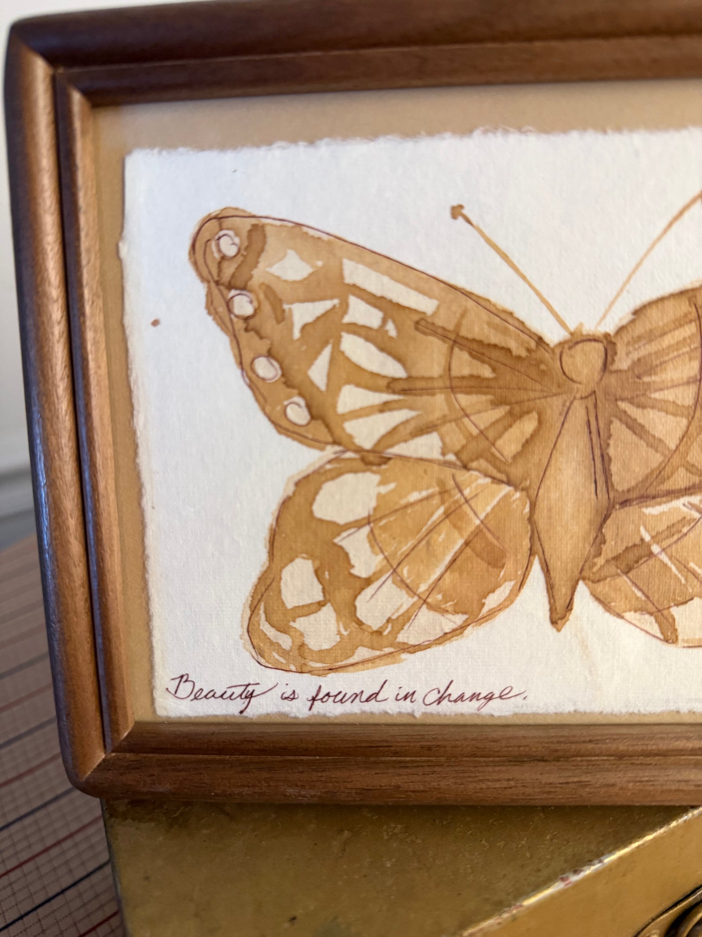 "Beauty is Found in Change" | Butterfly | 4x6 Coffee Painting