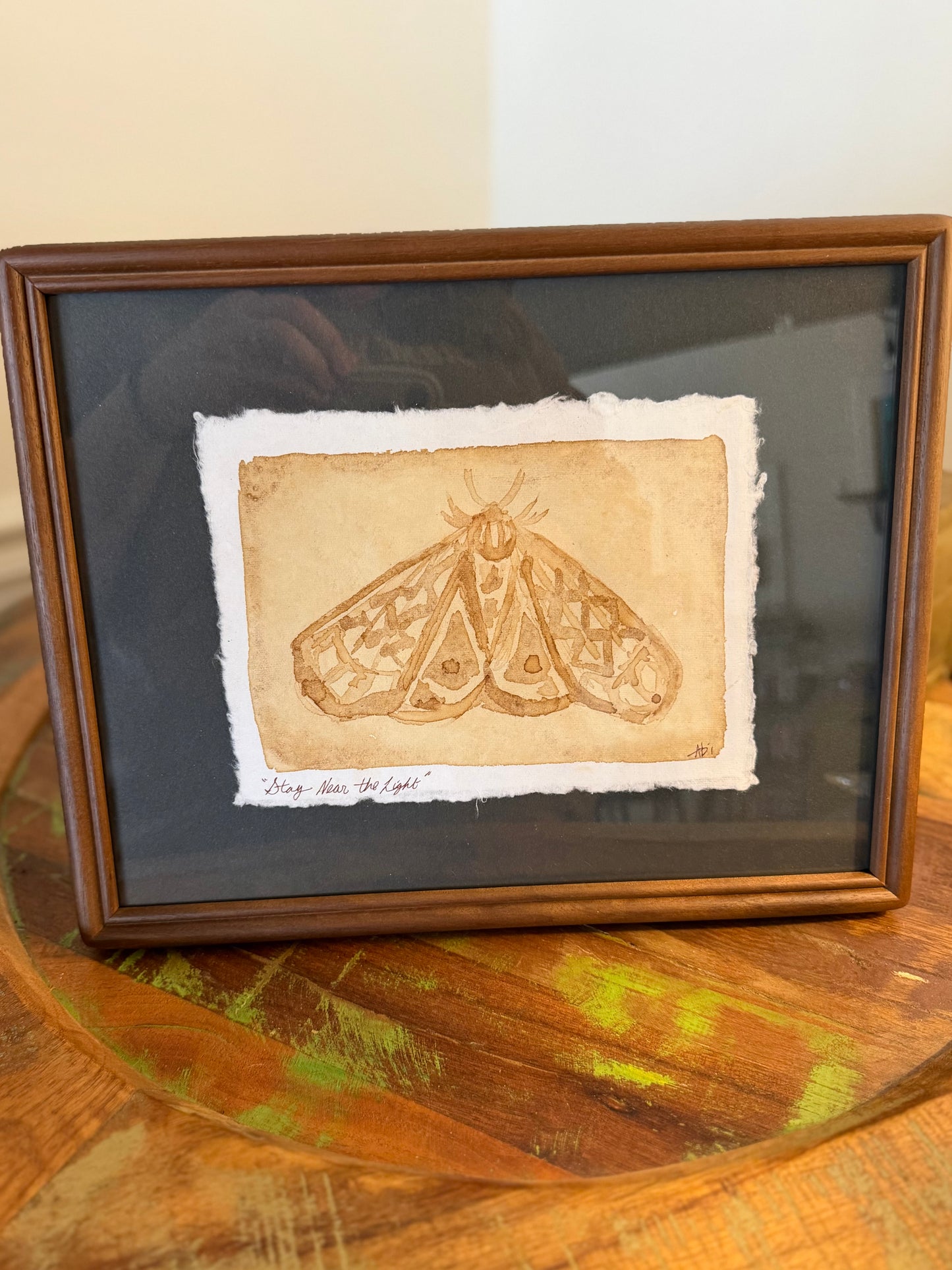 "Stay near the Light" | Moth | 5x7 Coffee Painting
