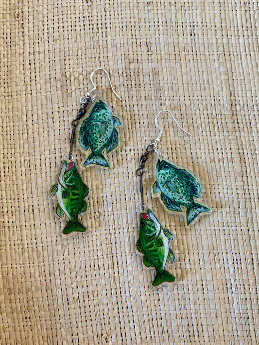 Double Stringer Acrylic Fish Earrings | Bass & Crappie