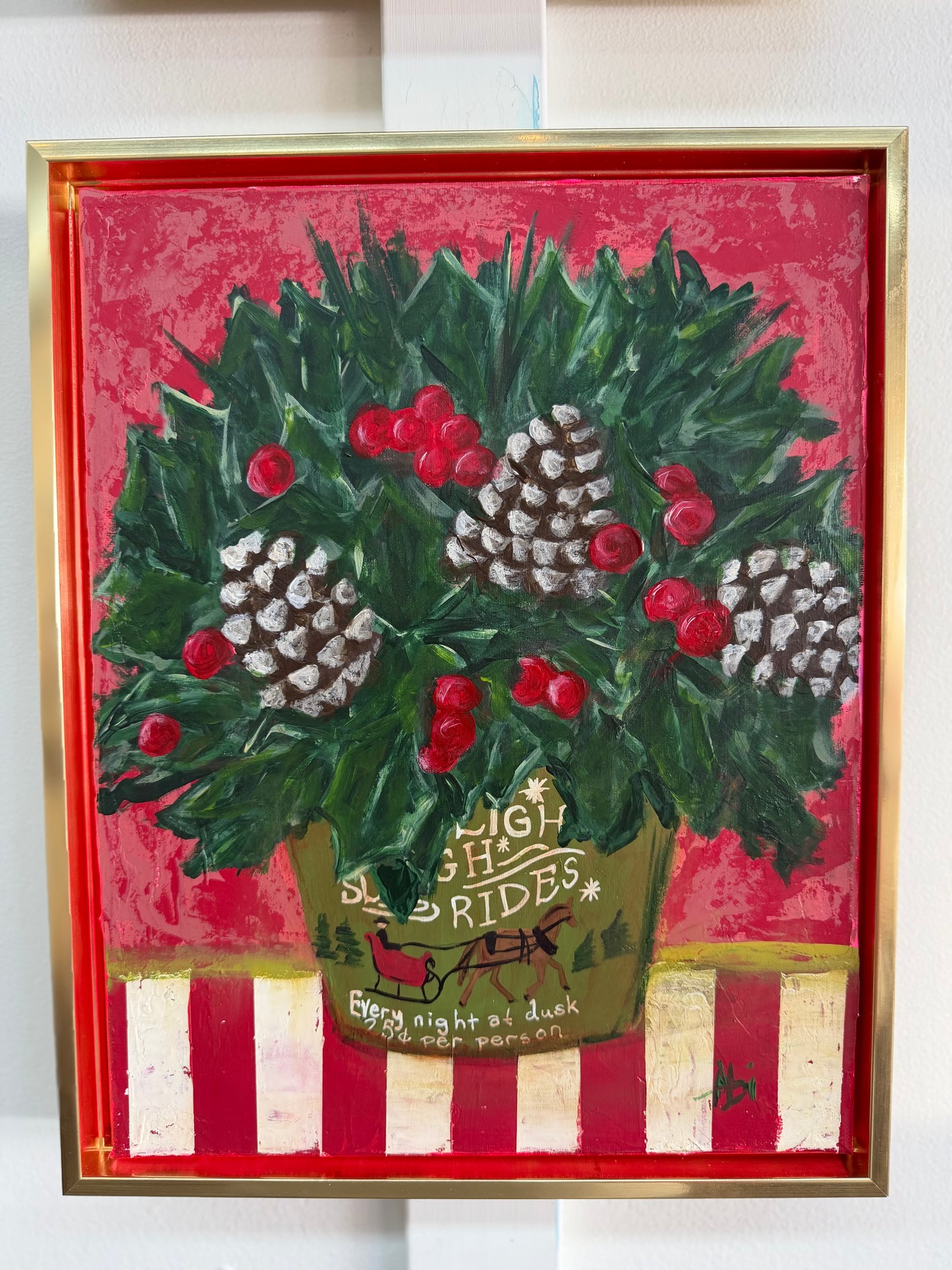 December | Holly- Original Framed Painting by Abi