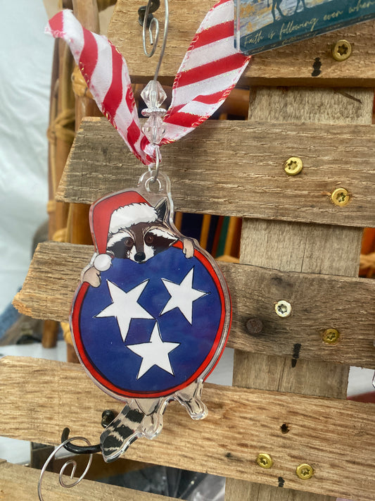 TN Tri-Star Racoon Christmas Acrylic Ornament