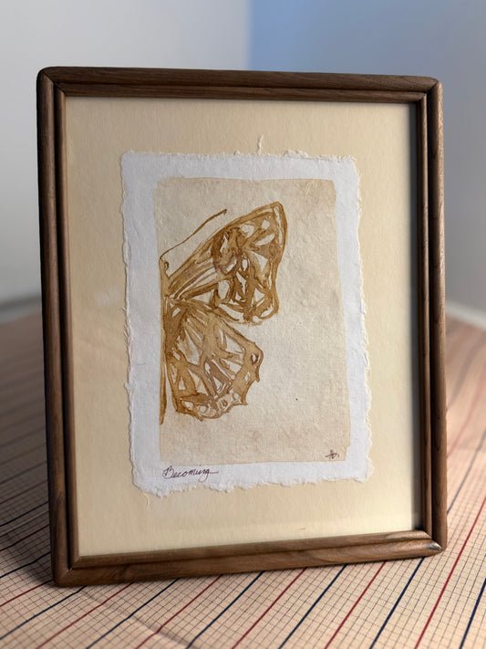"Becoming" | Butterfly on Cream  | 5x7 Coffee Painting (Copy)