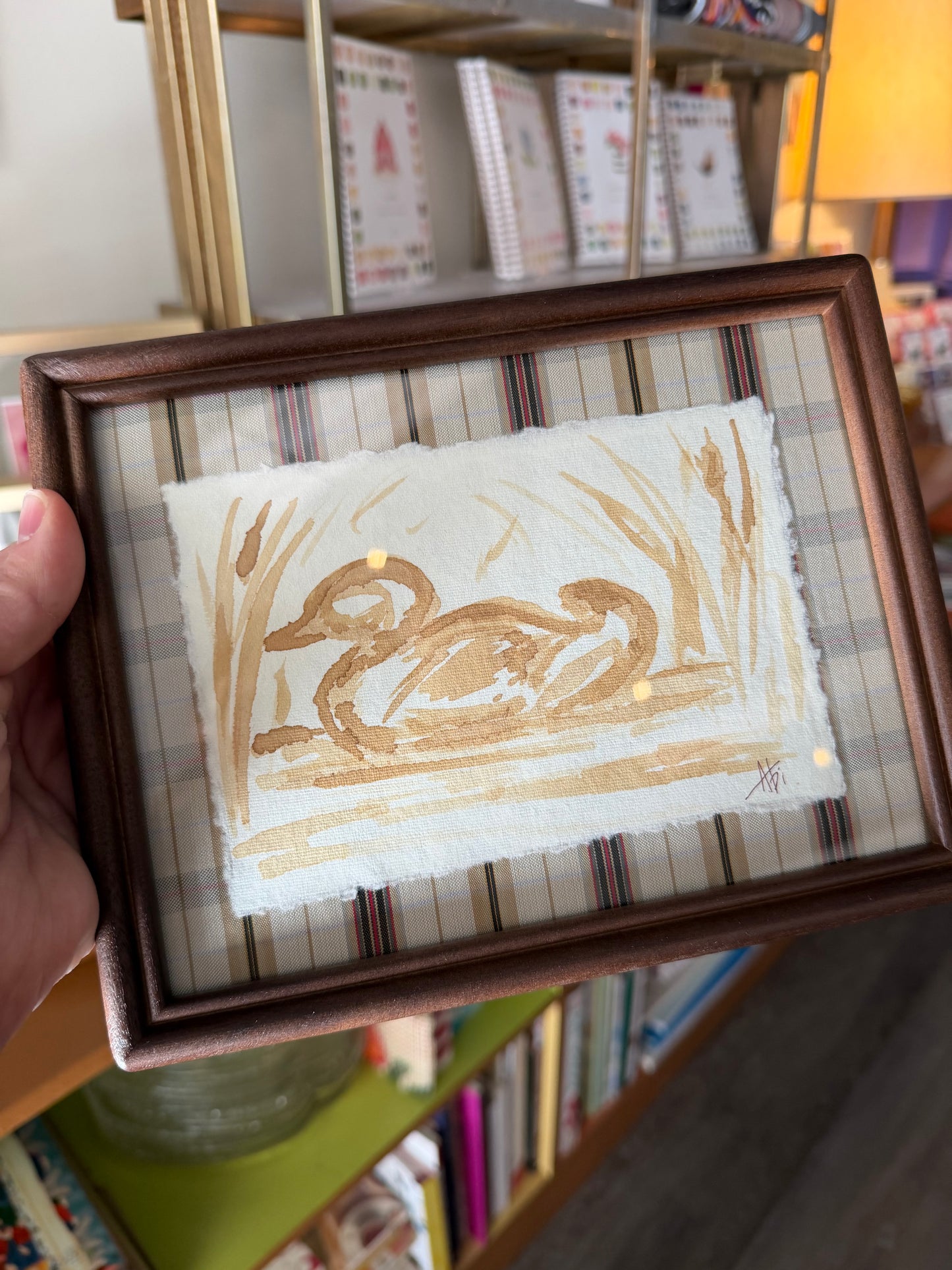 Mallard Duck on Plaid Background| 4x6 Coffee Painting