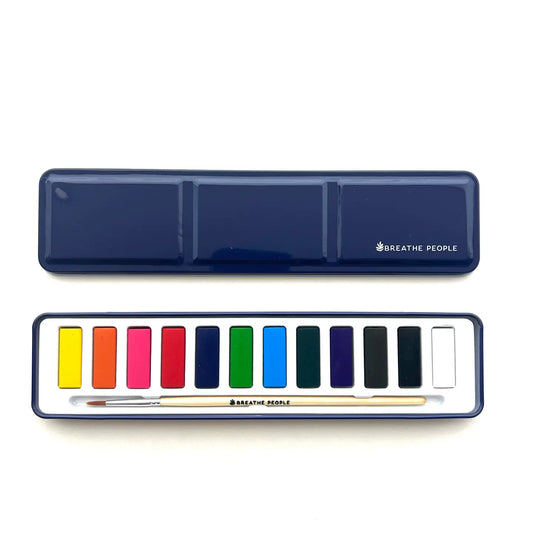 Watercolor Paint Set | 12 Artist Grade Colors + Wood Paintbrush